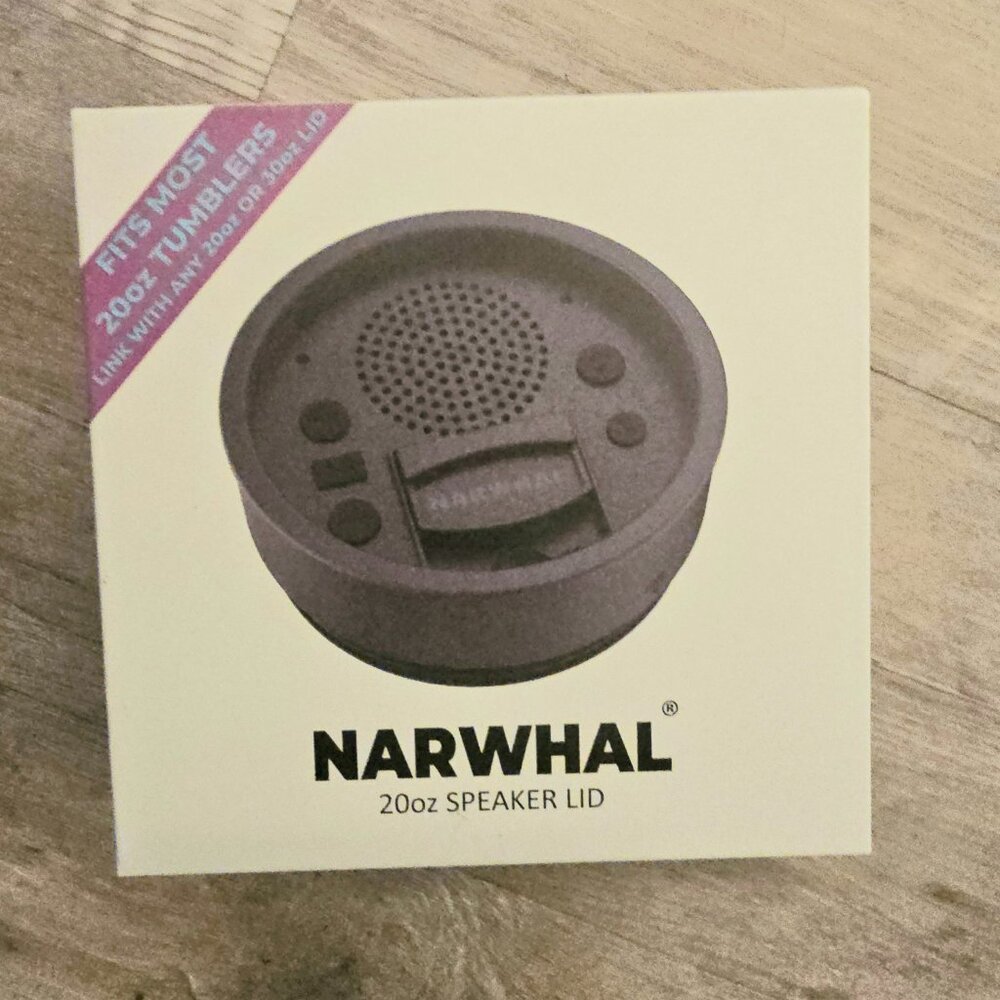 20 oz NARWHAL Bluetooth Speaker Lid – Turn Your Tumbler Into a Party! NEW in BOX
